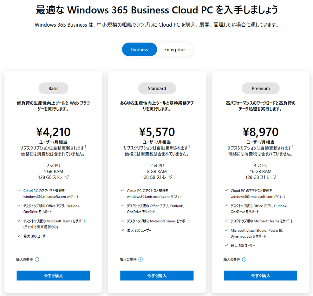 Windows365Businessプラン
