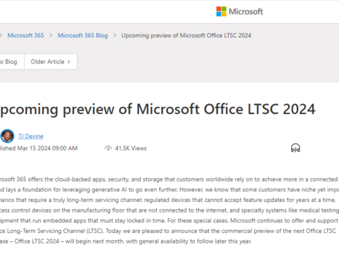 マイクロソフトOffice2024永続ライセンス版が2024年4月に商用プレビュー開始。個人向け買い切りモデルは2024年後半にリリース。